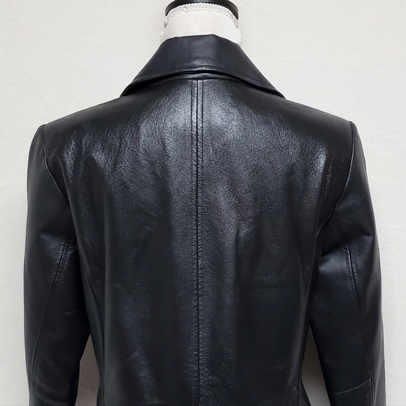 VINTAGE Worthington Black Textured Leather Button Up Quilted Blazer Jacket M - Picture 12 of 15